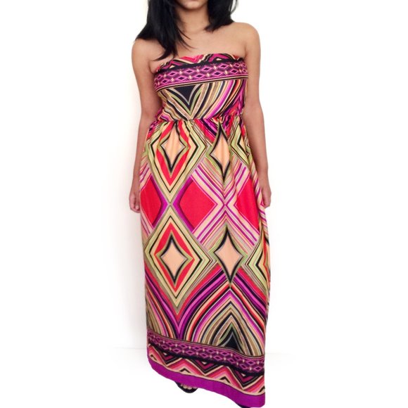 Diamond-Print Strapless Maxi Dress - Size S - Picture 1 of 3